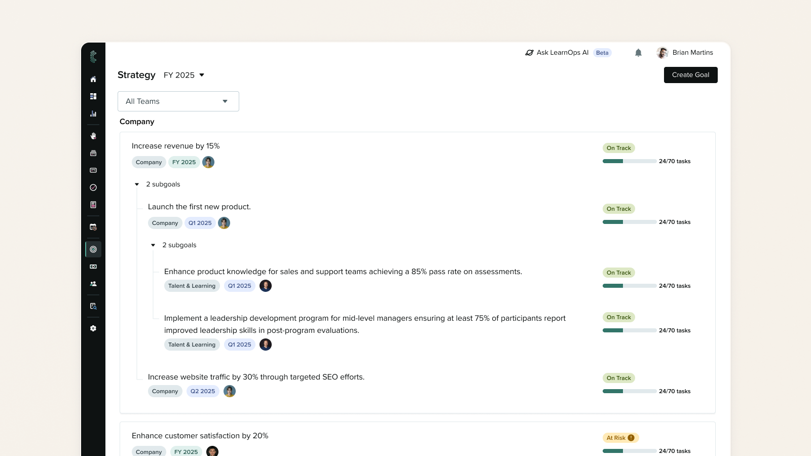 Design explorations for goal-to-goal nesting, ultimately cut from the MVP.
